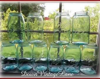 10 Blue Ball Mason Sloped Shoulder Canning Jars Quart Size