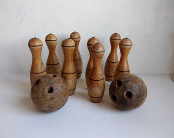 antique top skittles, old wood bowling game