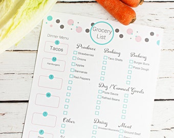 Grocery List, Meal Planner Printable, Printable Shopping List, Organized Grocery List with Meal Planning