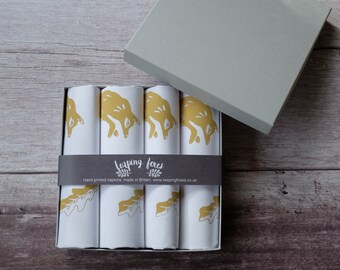 Napkin Set, Hand Printed Fox Napkins, Cotton Serviettes, Made in UK