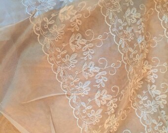 Vintage 1950's CREAM/Off White ORGANZA Sheer Lace Floral Dress FABRIC By Yard 42" Wide