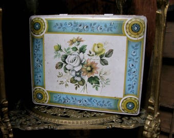 Vintage Tin, Floral Tin, Collectible Tin, Decorative Tin, Mid Century , 1960s Tin, Biscuit Tin, Hinged Tin, Vintage Florals, Rectangular