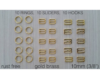 30 pieces including 10 rings, 10 sliders, 10 hooks. Bra making supplies. Strap adjuster set Lingerie making. Bowtie hooks adjusters. Bow tie