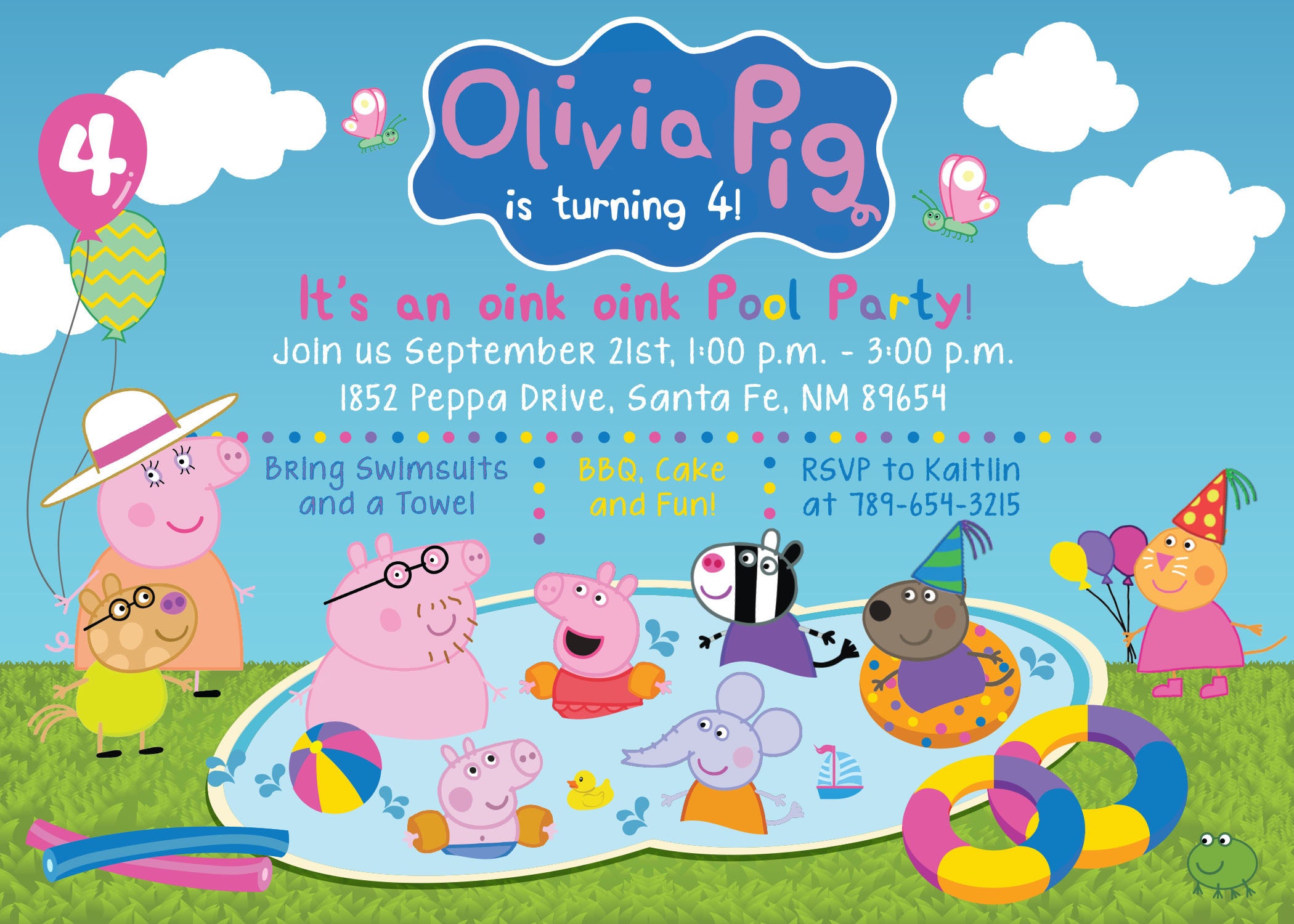 Custom PEPPA PIG & Friends Pool Party Pool Bash Birthday