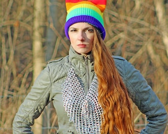 Rainbow Pussy Hat! LGBTQ Pride Slouchy Cap Cat Kitten Ear Hat Women's Rights March on Washington Pride Parade Gay Lesbian Trans Queer