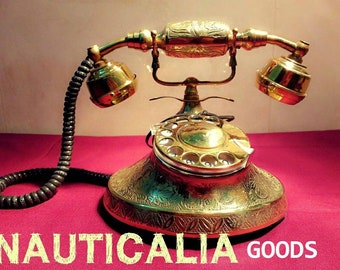 Brass Vintage French Victorian Halloween Style Rotary Dial Phone Telephone