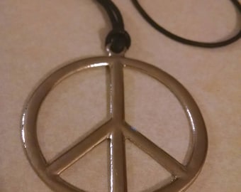 Large Peace Sign Pendant Necklace, Gifts Under 20.00, Gift for Anyone, Accessories,Big Pendant Necklace, Silver Peace Sign Necklace, Jewelry