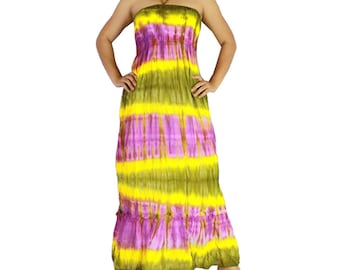 Summer smocked tie dye cotton maxi sundress comfy beach casual wear (128)