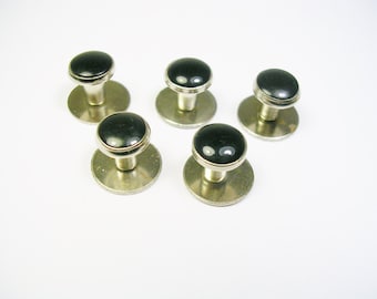 Vintage Tuxedo Studs Set of 5 Shirt Buttons black Front silver tone metal Formal Wear Wedding Jewelry Suit Wear Groom Gift