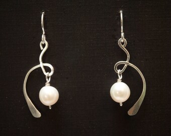 Sterling Silver White Freshwater Pearl Swirl Earrings