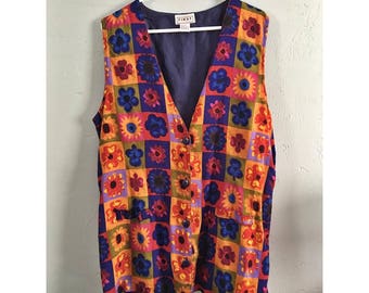 90's Floral Colorblock Sleeveless Oversized Top