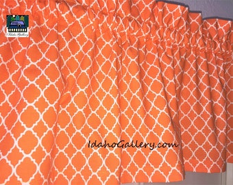 Kitchen Curtain Orange and White Curtain LAST ONE Geometric Lattice Trellis Bedroom Curtain 11" x 42" wide Valance Modern Decor