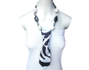 ZEE necktie necklace zebra pattern women's necktie fashion accessory trending classic black and white