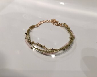 MULTISTRAND chain bracelet gold tone thin and seed beads