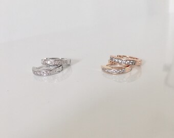 Silver Hoop Earrings, Cz Hoop Earrings, Huggie Earrings, Minimalist Jewelry