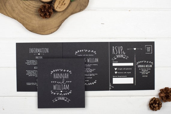 Rustic Wedding Invitation - Double-Folded Rustic Chalkboard (landscape)