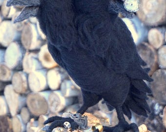 Needle Felted Two Headed Raven One of a kind Soft Sculpture by Bella McBride