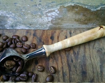 Maple Wood and Chrome Coffee Scoop with Hand Turned Wood Handle - Wood Coffee Scoop - Wood Loose-Leaf Tea Scoop - Gift Idea