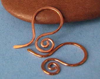 Handmade Ear Wires, Tiny Copper Swirl Hoops, Interchangeable Earring Components