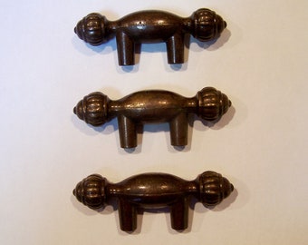 Architectural salvage - vintage set of 3 brass drawer pulls