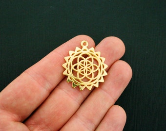 4 Flower of Life Pendant Charms Gold Tone - GC910