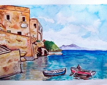 Watercolor Marechiaro Naples Hand Painted
