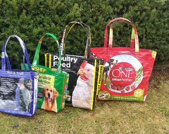 Recycled Feed Bag Tote - Farmers Market Tote - Grocery Tote
