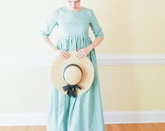 High Waist Dress - empire waist dress - reenactment dress - Regency dress Made to measure pioneer Dress empire waist dress reenactment dress