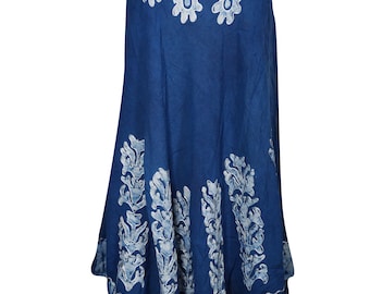 Royal Blue Beautiful Batik Print Tank Dress Rayon Embroidered Marble Feel Loose Cover Up Sundress