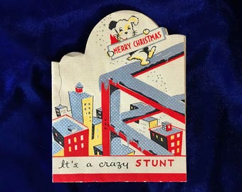 1930's Wire Fox Terrier Dog Christmas Card Stunt Theme