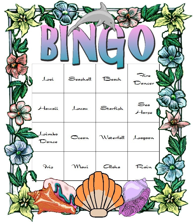hawaiian luau themed bingo set