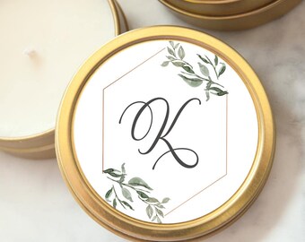 Wedding Favors, Gold Tin Custom Personalized Candles, Candle Wedding Favors, Mini Soy Candles, Shower, Party Favors, Botanical