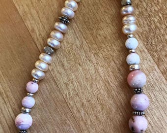 Pink Peruvian Opal and Freshwater Pearl Necklace