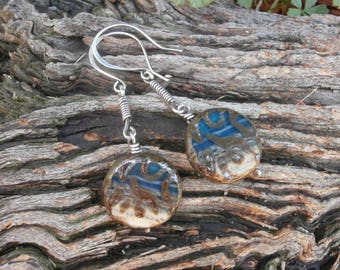 CZECH GLASS and Sterling Silver Filled Drop Earrings, Blue Earrings, Boho Jewelry
