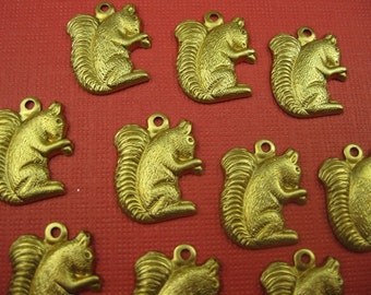 6 Vintage Brass Squirrels Pendants