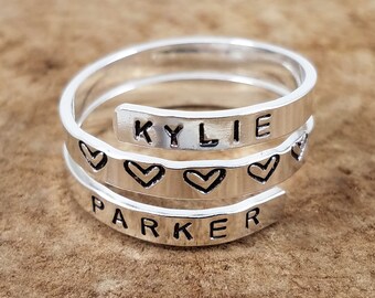 Sterling Silver Wrap Rings - 1/8" Single, Double or Triple; Custom, Hand-Stamped, Personalize
