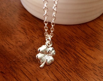SALE Sterling silver four leaf clover necklace, shamrock necklace, lucky 4 leaf clover necklace, sterling silver necklace, silver charm neck