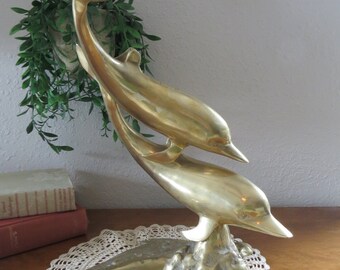 Large Brass Dolphins/Porpoise Figurine.