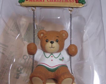 Christmas Ornament, Vintage 1991 Enesco Dated Teddy Bear Christmas Ornament, Enesco Christmas Swingtime Ornament