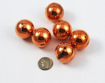Large Vintage Round Copper Beads 25mm - 6 beads