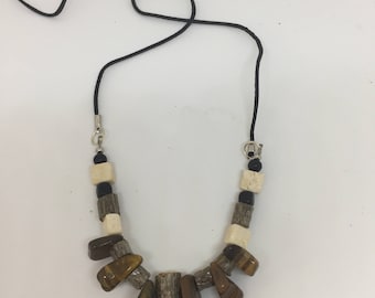 Hand crafted wood and stone necklace