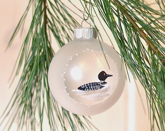 Hand painted ornament painted loon glass Christmas ornament nature lover gift under 25 rustic Christmas tree decoration bird lover ornament