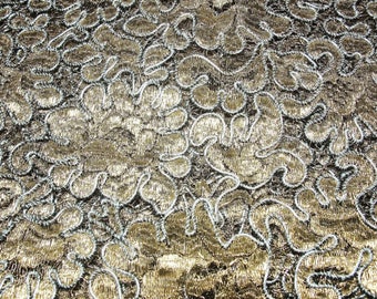 FRENCH GUIPURE BLACK BUMBLEBEE 1 MM ROUND SILVER SCALLOPED CLEAR 90 CM HAND EMBROIDERED GOLD LACE