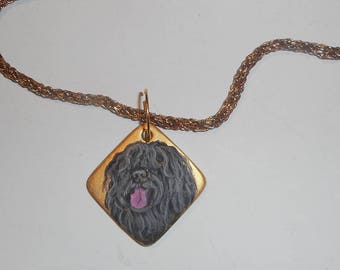 Hungarian Puli Dog Snake Chain Necklace Hand Painted Ceramic Pendant
