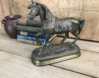 Spelter Horse Statue, Equestrian Decor, Desk Decor