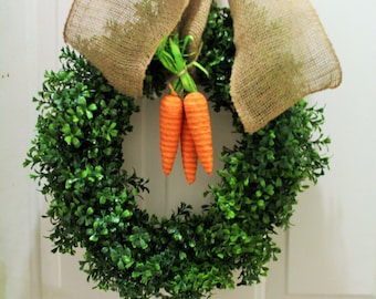 Easter Faux boxwood wreath , spring wreath,carrot Wreath artificial boxwood wreath , outdoor wreath ,Front door Wreath