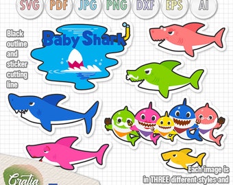 Baby Shark PinkFong Clipart set 2 Artworks SVG Cutting