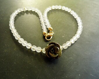Necklace, white, bride, mountain Crystal, pyrite, Rose, gold, wedding