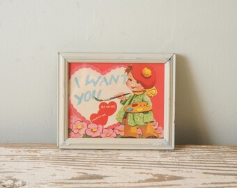 1940s Valentine's Day Card Artist Painter Framed