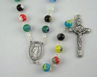 Millefiori Miraculous Medal Rosary (15)